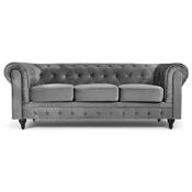 RRP £499.15 Bravich Velvet Chesterfield Sofa- Grey. 3 Seater Settee