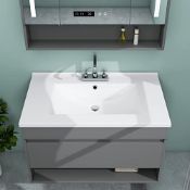 RRP £98.26 MEJE 76.5x46x18.5cm Drop in Rectanglar 3 Holes Bathroom Sink
