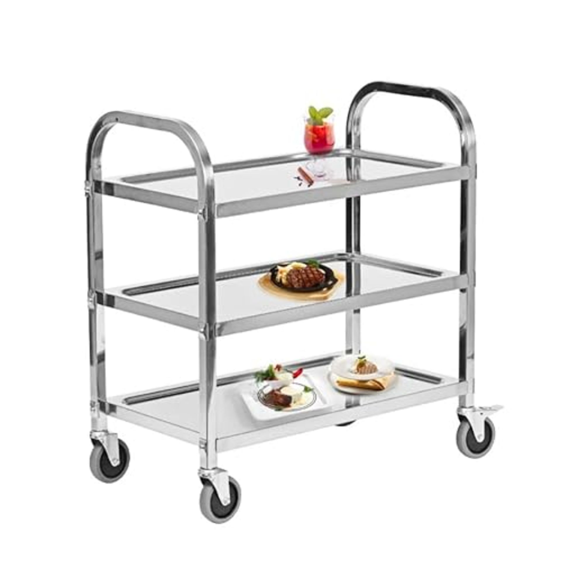 RRP £96.02 HLC 3 Tier Stainless Steel Serving Catering Trolley