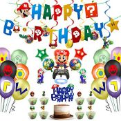 RRP £21.20 Super Marios Happy Birthday Party Supplies Kit-Bros Happy Birthday Banner