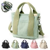 RRP £14.50 TIAASTAP Canvas Tote Bag for Women Multi-Pocket Handbags