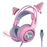 RRP £48.86 SOMiC Pink Cat Gaming Headset with Virtual 7.1 and LED Light
