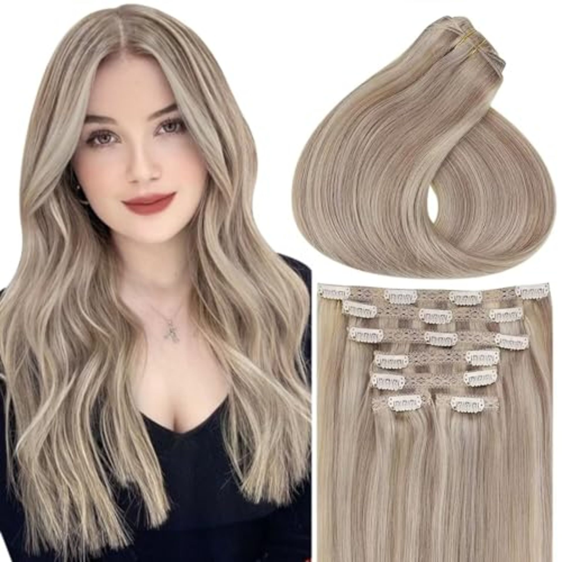 RRP £110.09 Vivien Clip in Real Human Hair Extensions Blonde 18inch