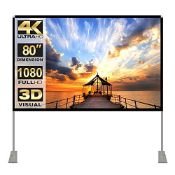 RRP £57.16 Projector Screen with Stand 80 inch 16:9 HD 4K Outdoor