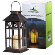 RRP £39.26 Solar Garden Lantern with Classic Bronze Antique Metal and Glass Construction