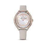 RRP £226.05 Swarovski Crystalline Aura watch, Leather strap, Gray, Rose gold-tone finish
