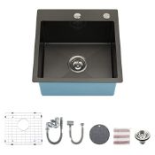 RRP £196.35 KORVO 46 x 46 cm Gunmetal Black Drop-in Topmount Kitchen Sink