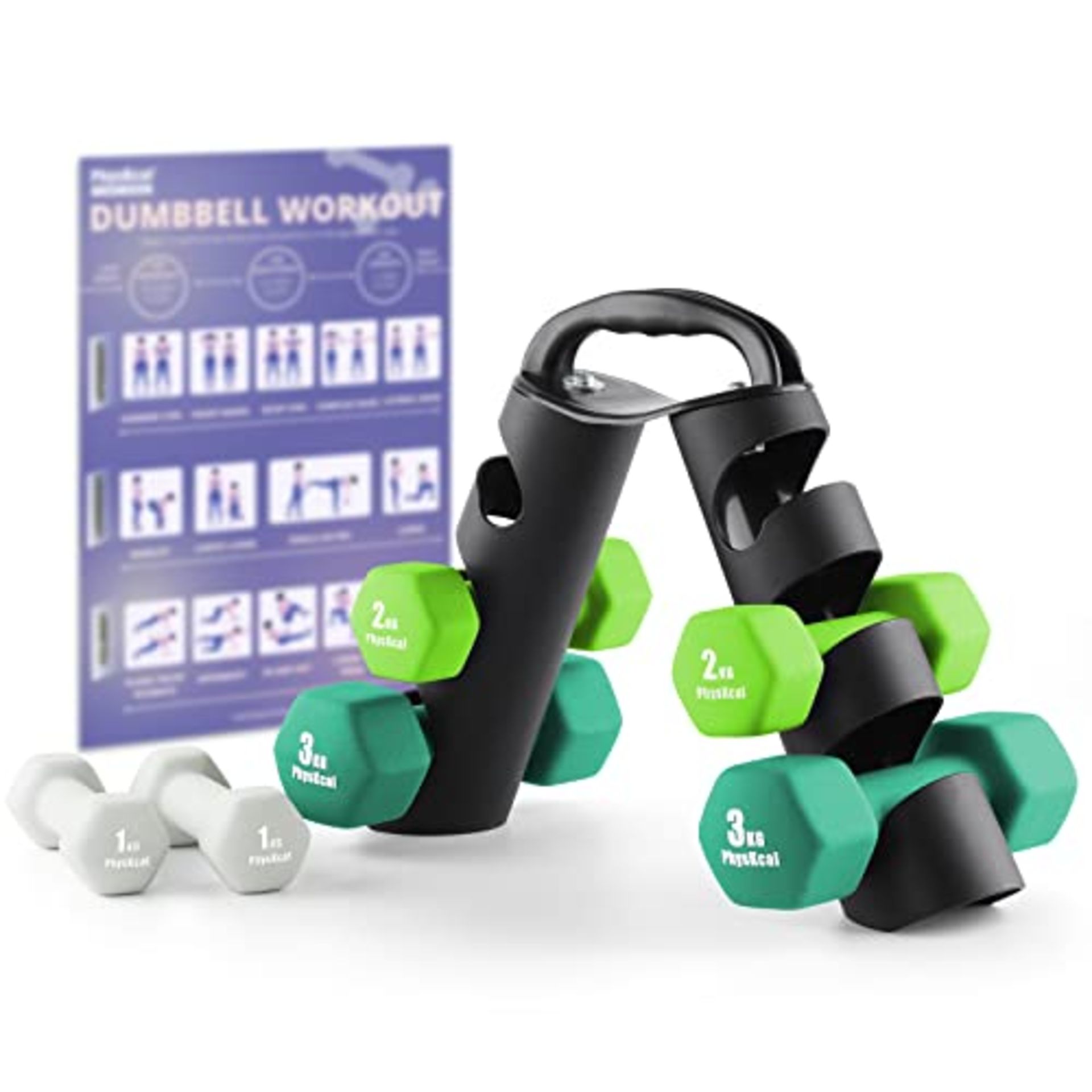 RRP £52.50 PhysKcal Dumbbells Set with Stand - Image 2 of 4