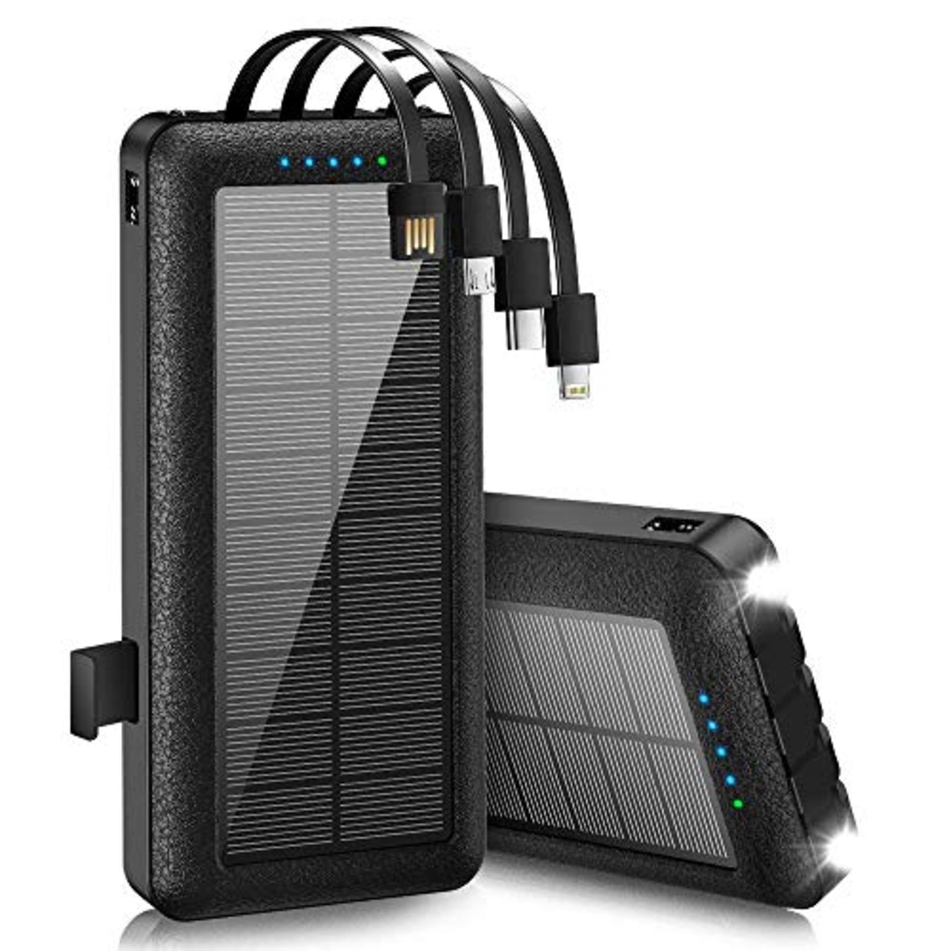 RRP £33.10 Portable Charger with Built in Cables Solar Power Bank - Image 2 of 4