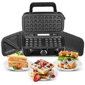 RRP £45.65 FOHERE Sandwich Toaster 3 in 1 Waffle Maker and Toasted