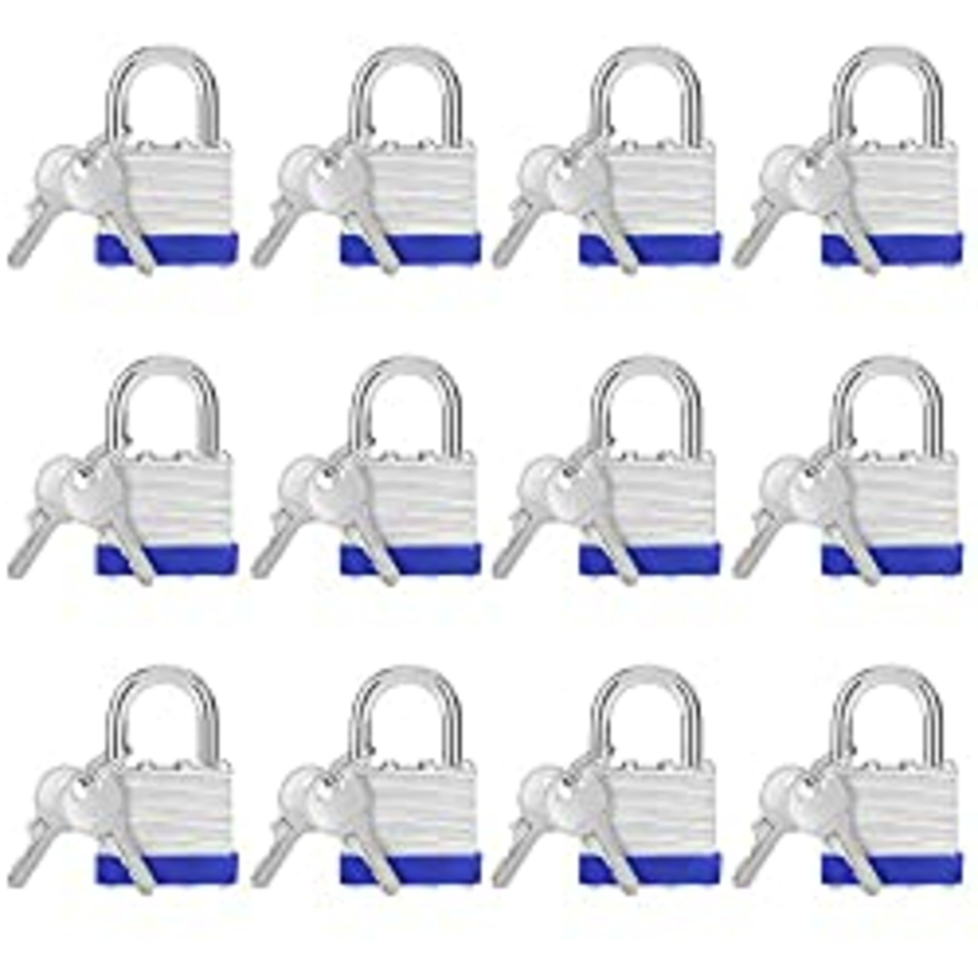 RRP £37.36 Belle Vous Heavy Duty Laminated Steel Shackle Padlocks with 2 Keys (12 Pack)