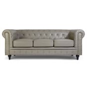RRP £567.41 Bravich Leather Chesterfield Sofa- Grey. 3 Seater Settee