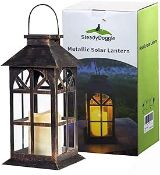 RRP £39.26 Solar Garden Lantern with Classic Bronze Antique Metal and Glass Construction