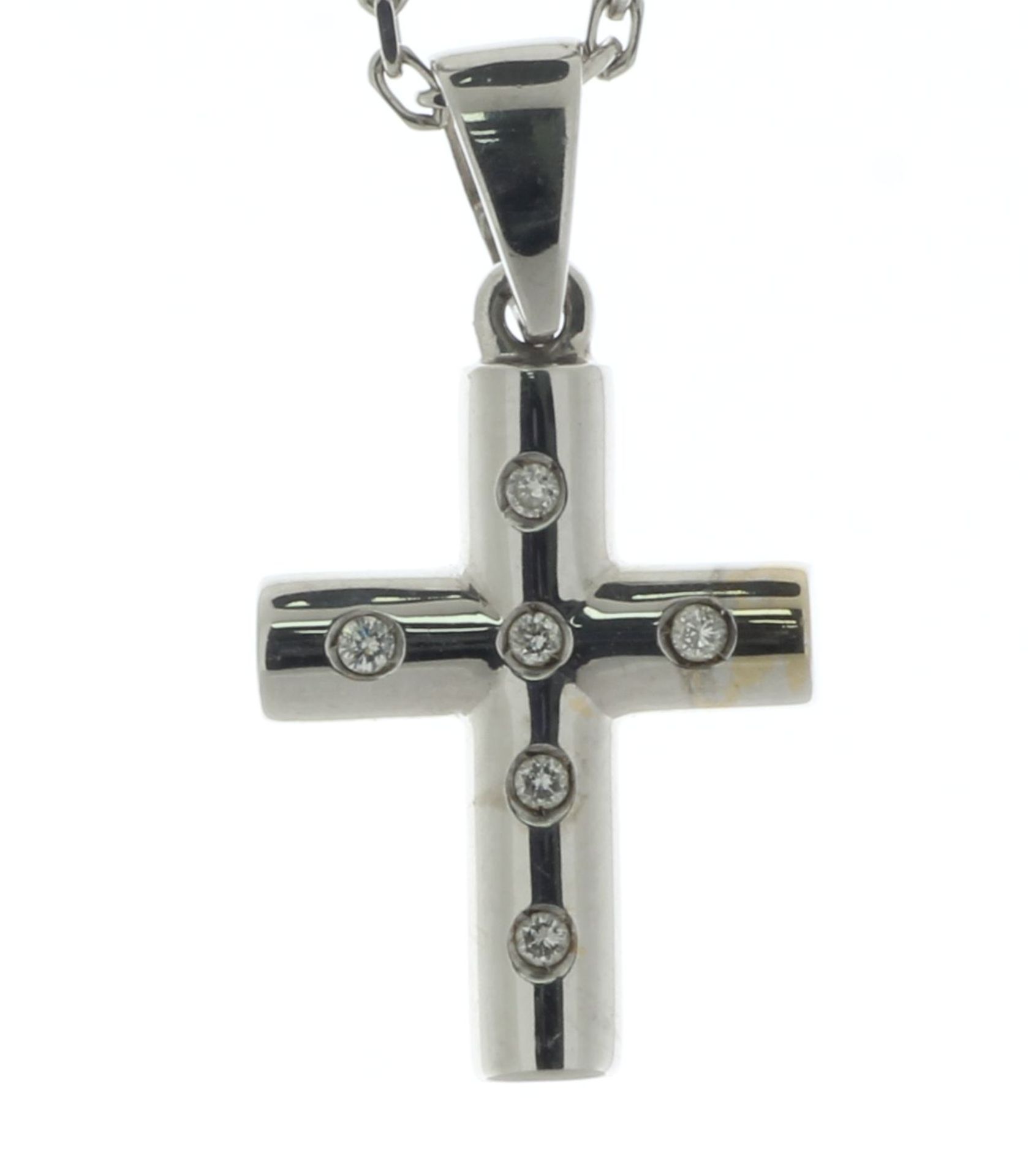 18ct White Gold Diamond Cross Pendant And 22" Chain - Valued By AGI £2,950.00 - Five round brilliant - Image 2 of 4