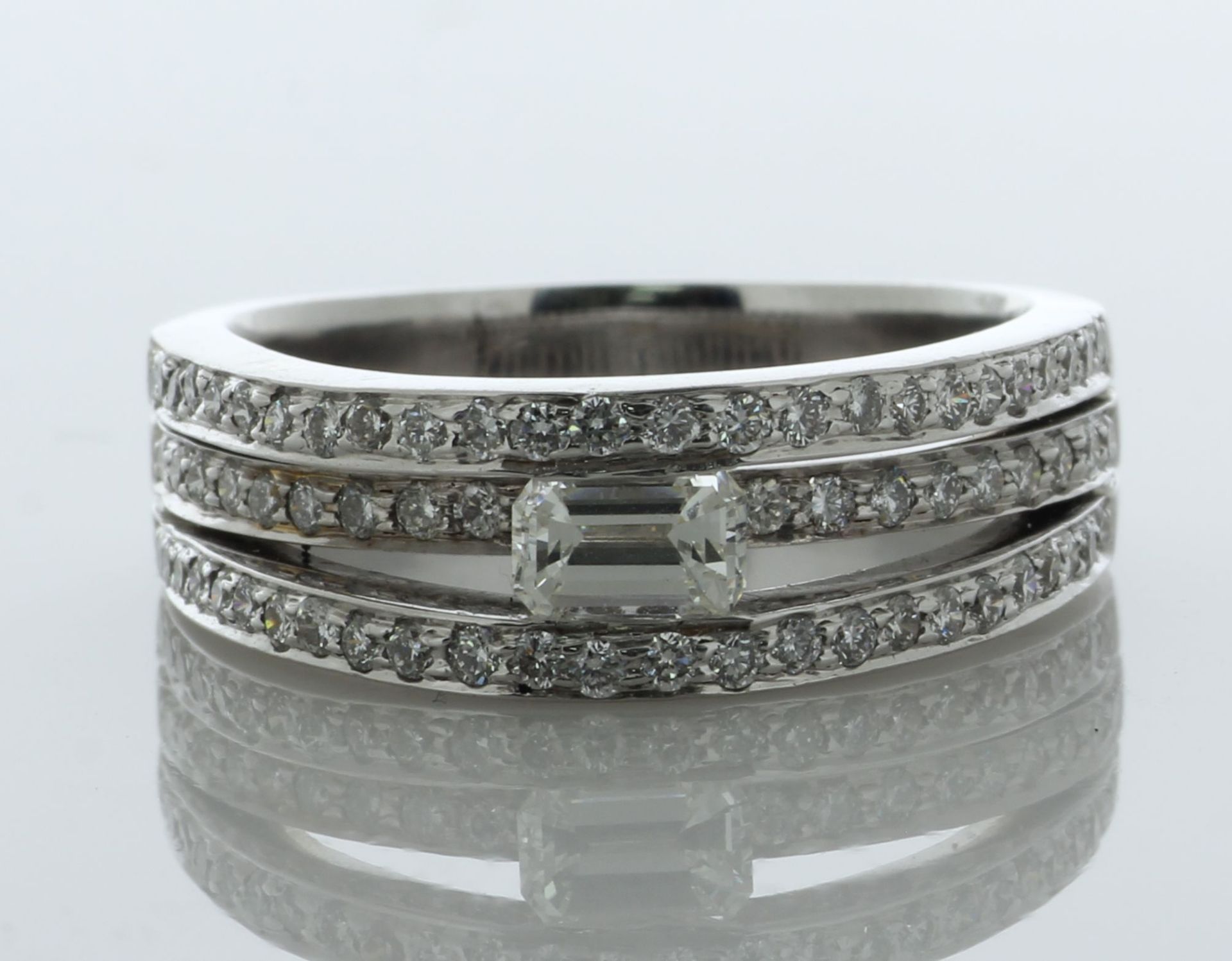 18ct White Gold Triple Band Emerald Cut Diamond Ring (0.50) 1.30 Carats - Valued By AGI £7,815.