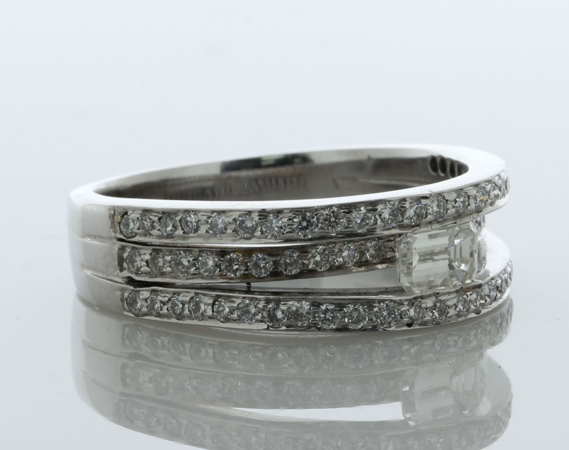 18ct White Gold Triple Band Emerald Cut Diamond Ring (0.50) 1.30 Carats - Valued By AGI £7,815. - Image 3 of 6