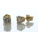 14ct Yellow Gold Single Stone Diamond Earring 1.00 Carats - Valued By AGI £5,120.00 - Two round