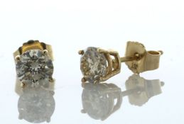 14ct Yellow Gold Single Stone Diamond Earring 1.00 Carats - Valued By AGI £5,120.00 - Two round