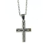 18ct White Gold Diamond Cross Pendant And 22" Chain - Valued By AGI £2,950.00 - Five round brilliant