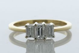 18ct Yellow Gold Three Stone Emerald Cut Ring 0.60 Carats - Valued By AGI £3,150.00 - A lovely three