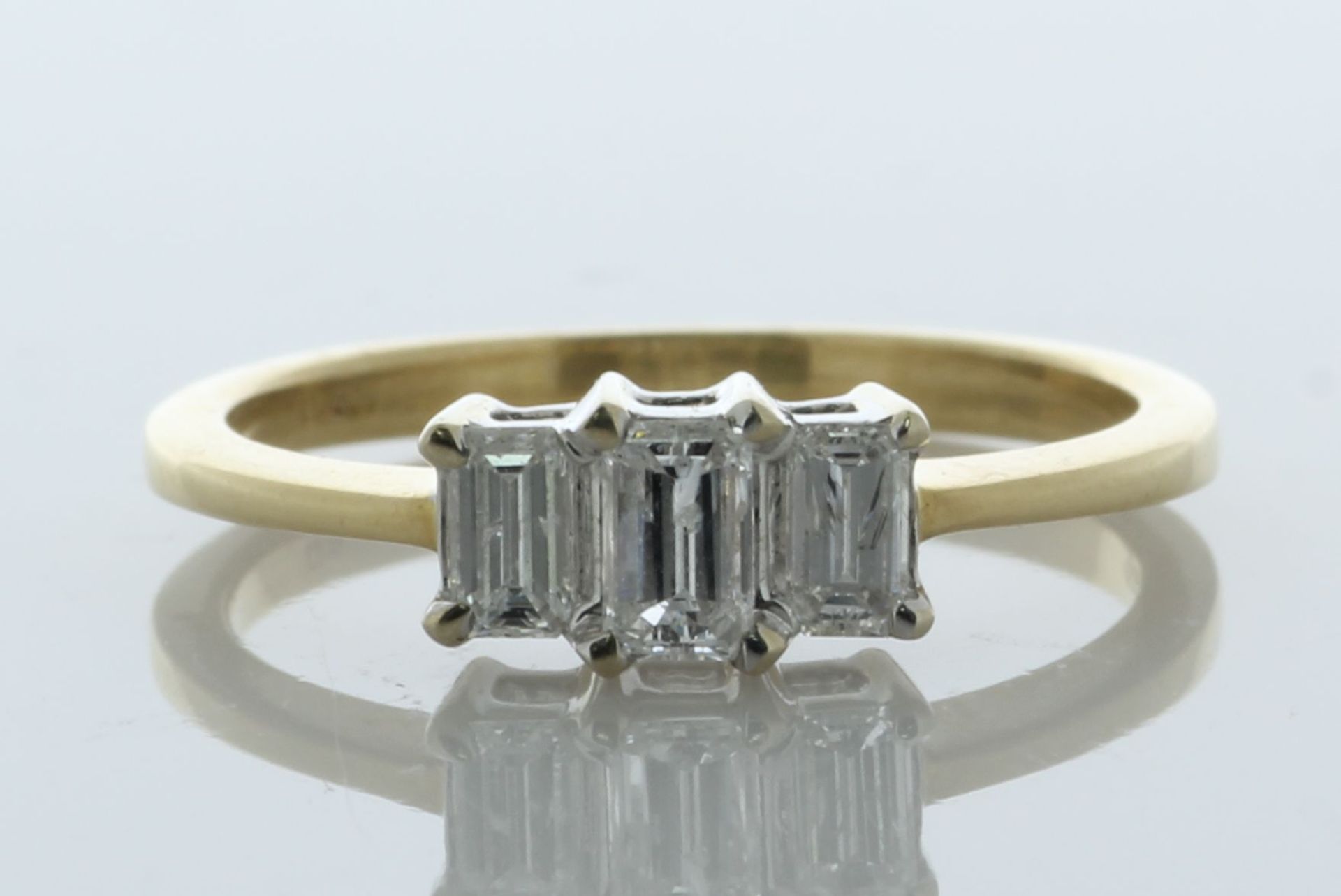 18ct Yellow Gold Three Stone Emerald Cut Ring 0.60 Carats - Valued By AGI £3,150.00 - A lovely three