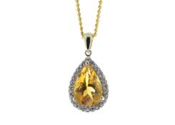 9ct Yellow Gold Citrine Diamond Cluster Pendant (C2.79) 0.08 Carats - Valued By GIE £2,540.00 - A