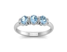 9ct White Gold Semi Eternity Diamond And Blue Topaz Ring (BT0.63) 0.01 Carats - Valued By GIE £1,