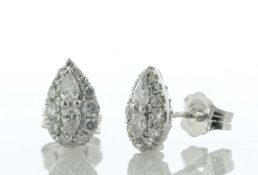 9ct White Gold Pear Shaped Cluster Diamond Stud Earring 0.40 Carats - Valued By IDI £2,030.00 -