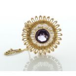 14ct Yellow Gold Vintage Starburst Design Amethyst Brooch - Valued By AGI £510.00 - A beautiful