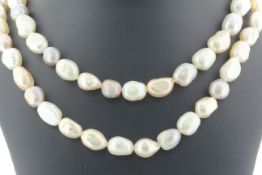 36 Inch Freshwater Baroque Shaped Cultured 8.0 - 8.5mm Pearl Necklace - Valued By AGI £365.00 -