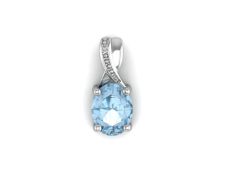 9ct White Gold Diamond And Blue Topaz Pendant (BT2.00) 0.01 Carats - Valued By GIE £680.00 - An oval