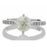 18ct White Gold Solitaire Diamond Ring With Stone Set Shoulders (1.15) 1.30 Carats - Valued By