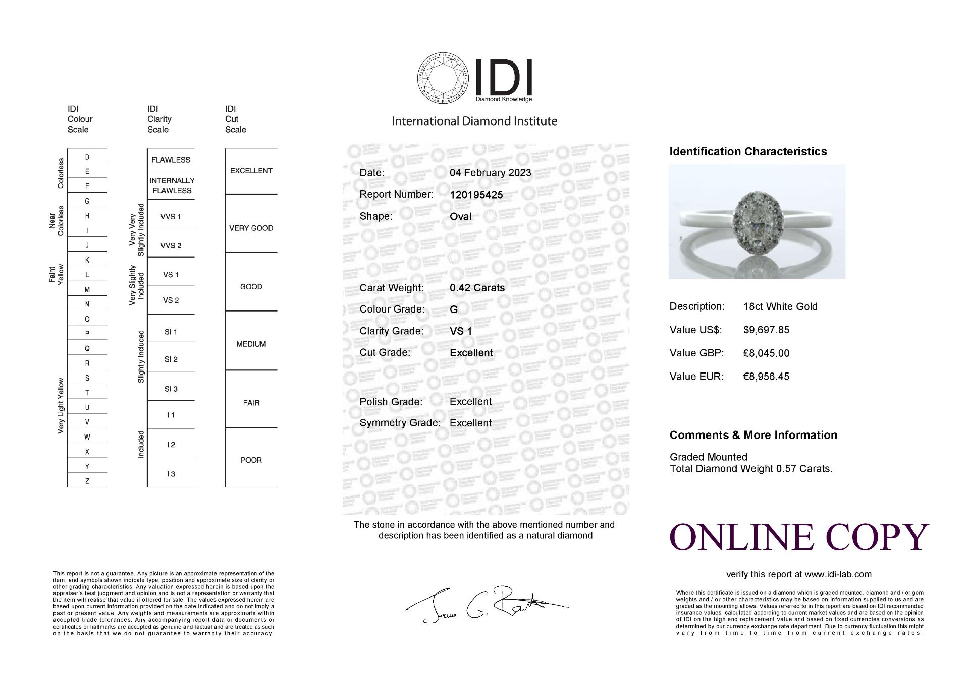 18ct White Gold Oval Cut Halo Diamond Ring (0.42) 0.57 Carats - Valued By IDI £8,045.00 - A gorgeous - Image 5 of 5