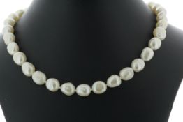 18 inch Baroque Shaped Freshwater Cultured 8.0 - 8.5mm Pearl Necklace With Brass Clasp - Valued By