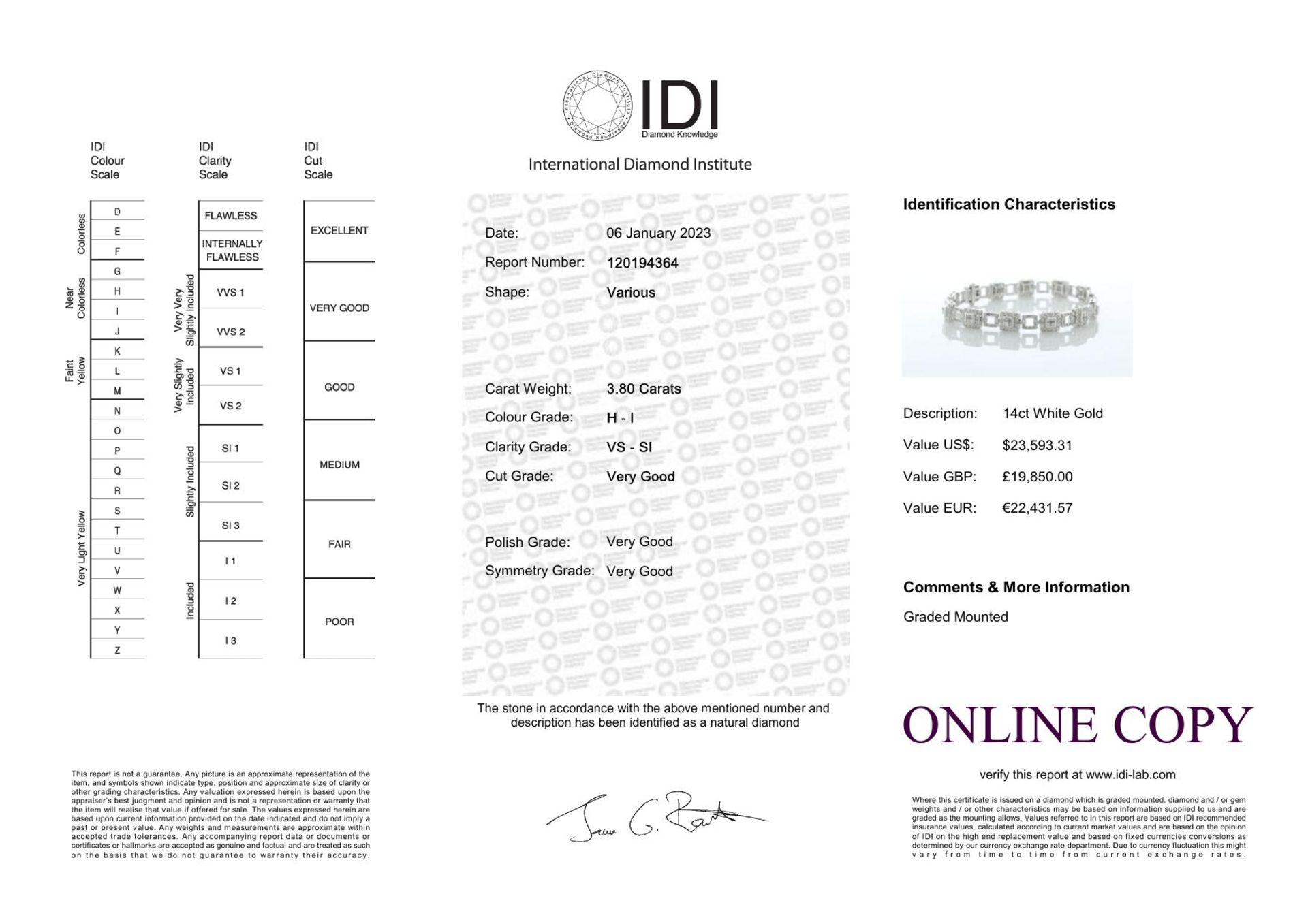 14ct White Gold Full Eternity Diamond Bracelet 3.80 Carats - Valued By IDI £19,850.00 - This - Image 4 of 4