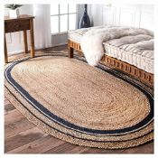 RRP £64.68 Ripaz Vogue Jute Rug Natural Jute Hand Braided Oval