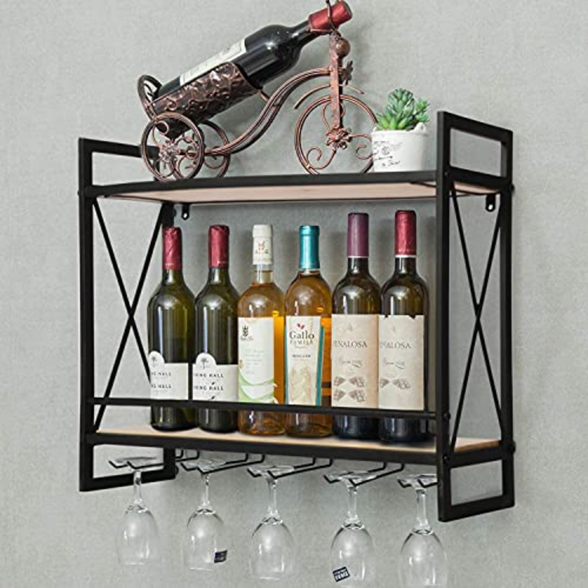 RRP £73.34 ybaymy Industrial Wine Rack 2-Tiers Wall Mounted Bar