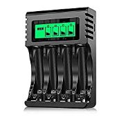 RRP £12.27 POWEROWL 4-slot AA AAA Battery Charger with LCD Display (USB Quick Charging