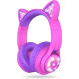 RRP £27.73 iClever Cat Ear Kids Bluetooth Headphones RGB LED Light Up