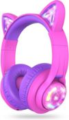 RRP £27.73 iClever Cat Ear Kids Bluetooth Headphones RGB LED Light Up