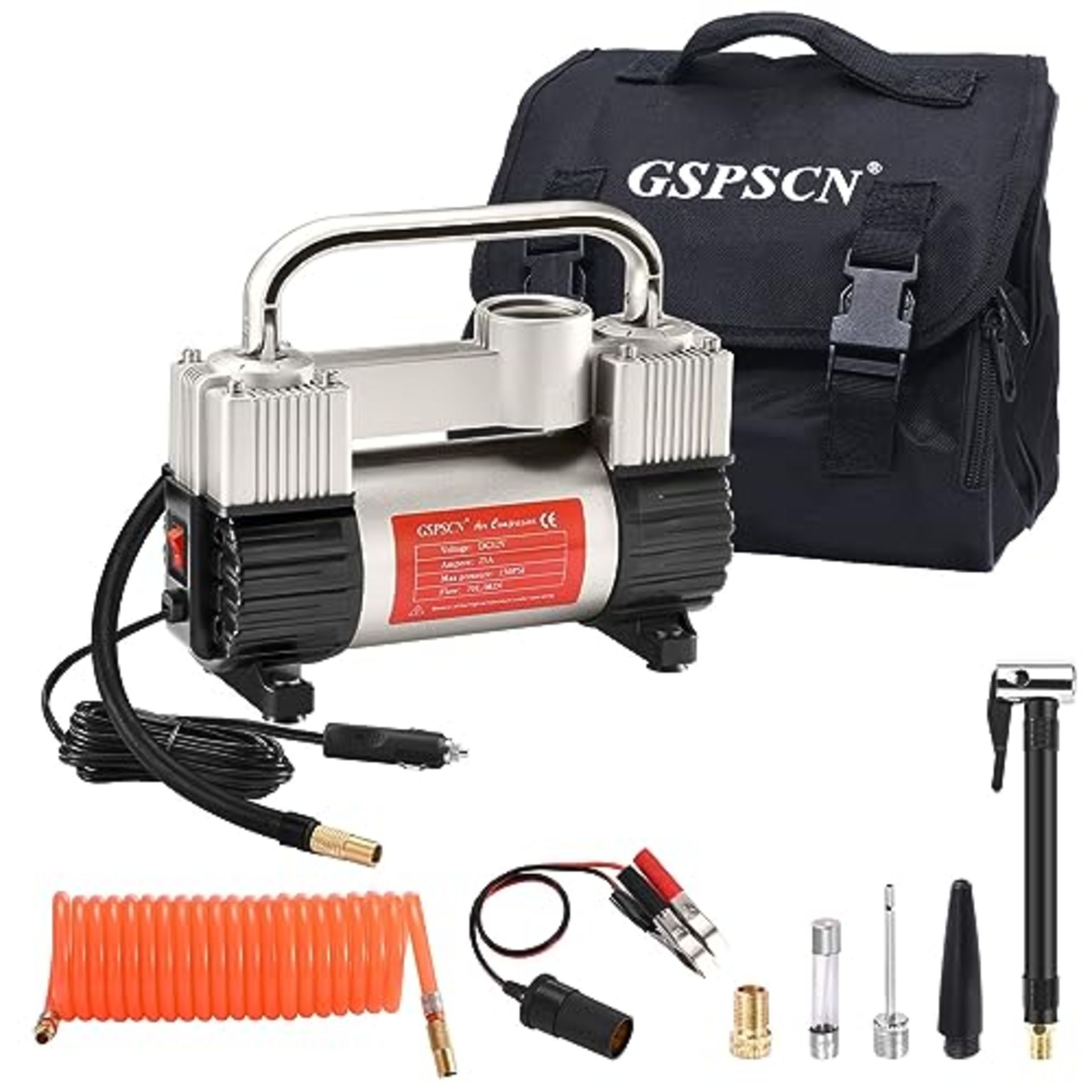 RRP £53.07 GSPSCN Silver Tyre Inflator Heavy Duty Double Cylinders with Portable Bag