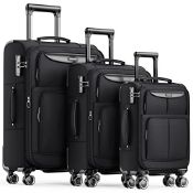 RRP £199.51 SHOWKOO Suitcase Sets 3 Piece Softshell Expandable