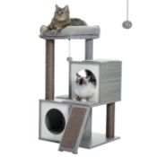 RRP £73.05 PETEPELA Cat Tree 93cm Wooden Cat Tower with Double Condos