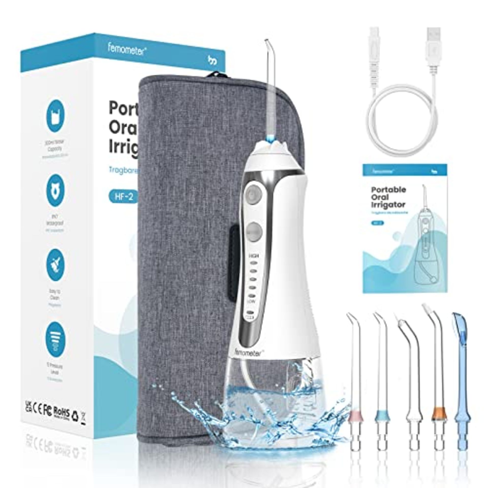 RRP £25.10 Femometer Oral Irrigator Water Flosser with 5 Modes and 5 Nozzles
