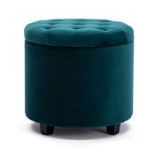 RRP £68.49 HNNHOME 45cm Round New Velvet Padded Seat Ottoman Storage Stool Box