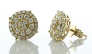 9ct Yellow Gold Round Cluster Diamond Stud Earring 1.35 Carats - Valued By IDI £4,580.00 - These