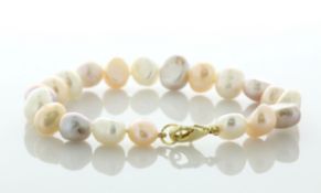 7.5 inch Baroque Shaped Freshwater Cultured 8.0 - 8.5mm Pearl Bracelet With Brass Clasp - Valued