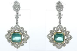 18ct White Gold Emerald Cluster Diamond And Emerald Earrings (E7.52) 3.01 Carats - Valued By IDI £