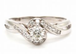 18ct White Gold Single Stone Twist Shoulders Diamond Ring 0.54 Carats - Valued By AGI £7,460.00 -