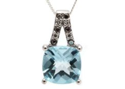 9ct White Gold Diamond And Blue Topaz Pendant (BT3.54) 0.05 Carats - Valued By GIE £1,470.00 - A
